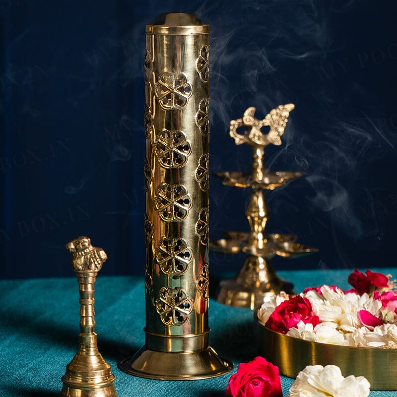 Buy Stylish Flower Pattern Brass Incense Holder Online in India