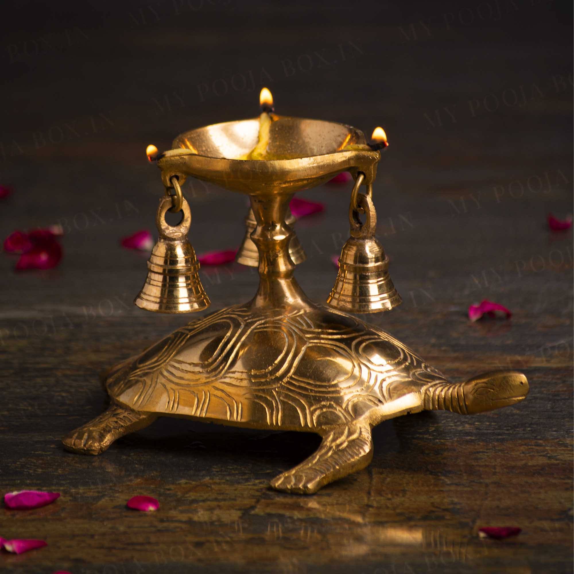 Brass Pooja Diya on a Tortoise Stand