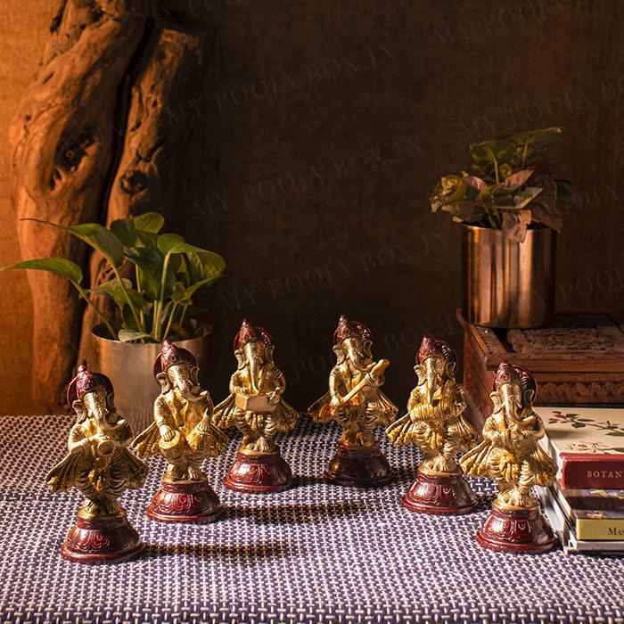 Buy Brass Set of Six Musical Ganesha Idols Online in India ...